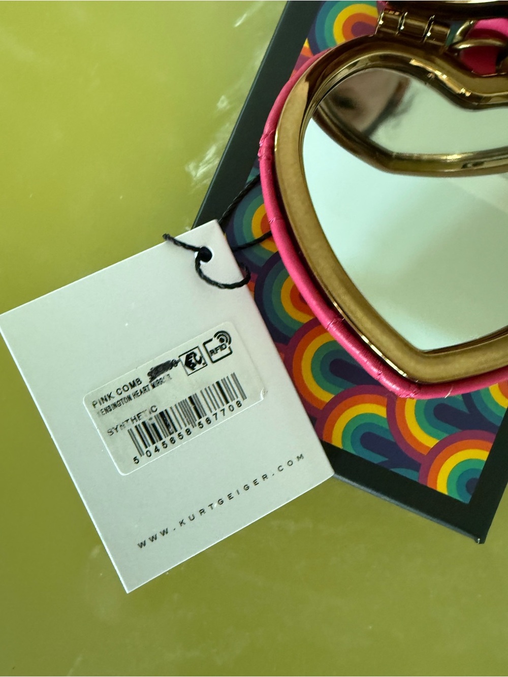 Kurt Geiger Pink Quilted Heart Key mirror Charm - Picture 3 of 5